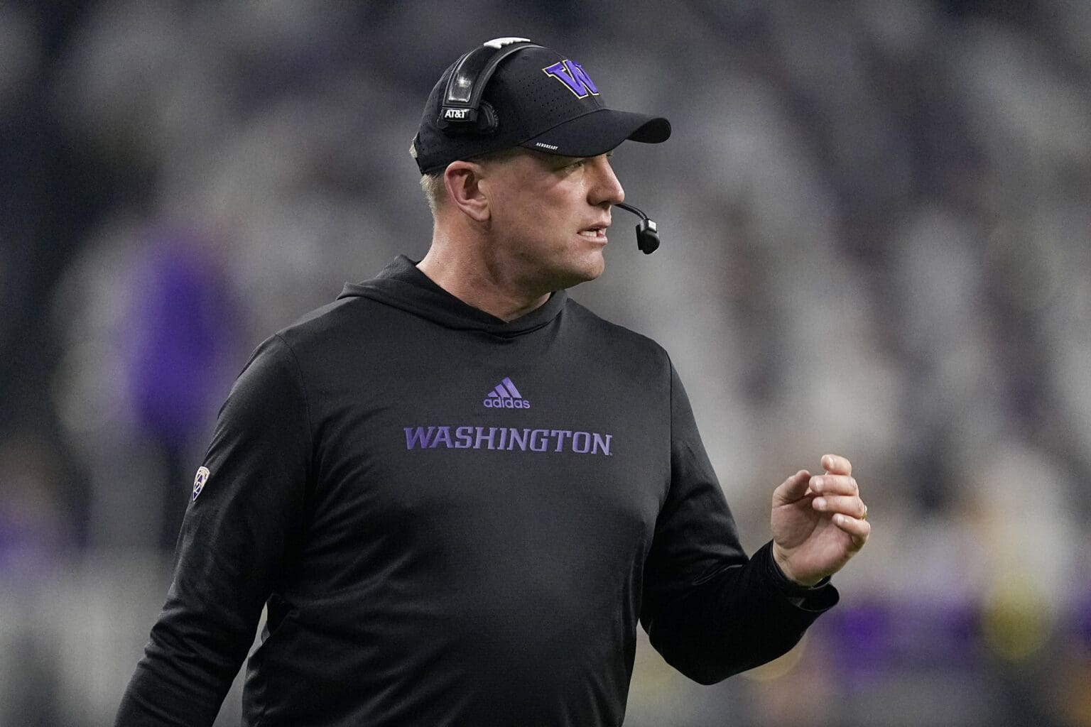University of Washington head coach Kalen DeBoer watches during the first half of the national championship NCAA College Football Playoff game against Michigan on Monday
