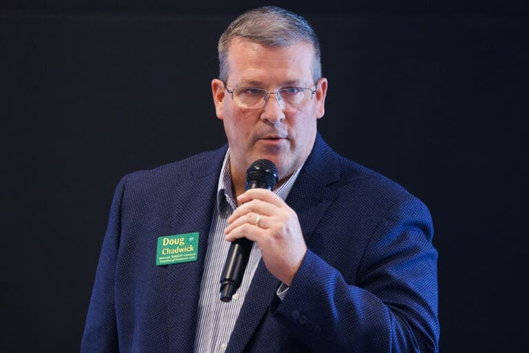 Whatcom County sheriff candidate Doug Chadwick speaks at the Bellingham Yacht Club Aug. 23.