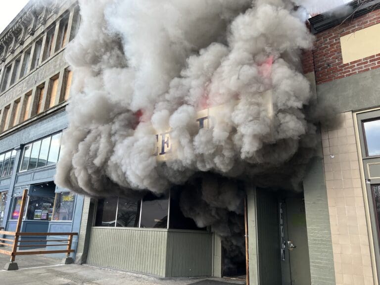 Smoke billows from State Street Bar at 1315 N. State St. on Wednesday morning