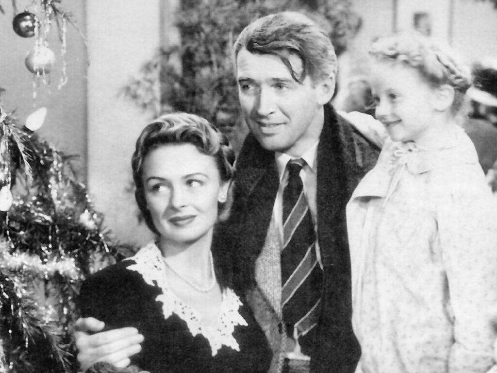 A black and white snippet of the Christmas movie "It's a Wonderful Life".