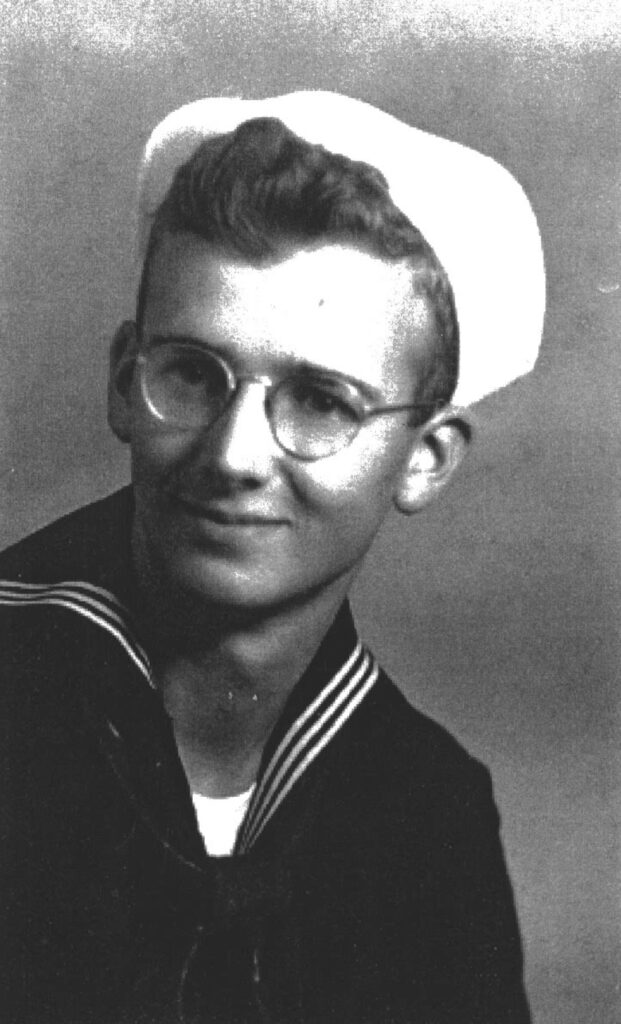 A black and white photo of Paul Davis in his Navy years. Davis, 97.