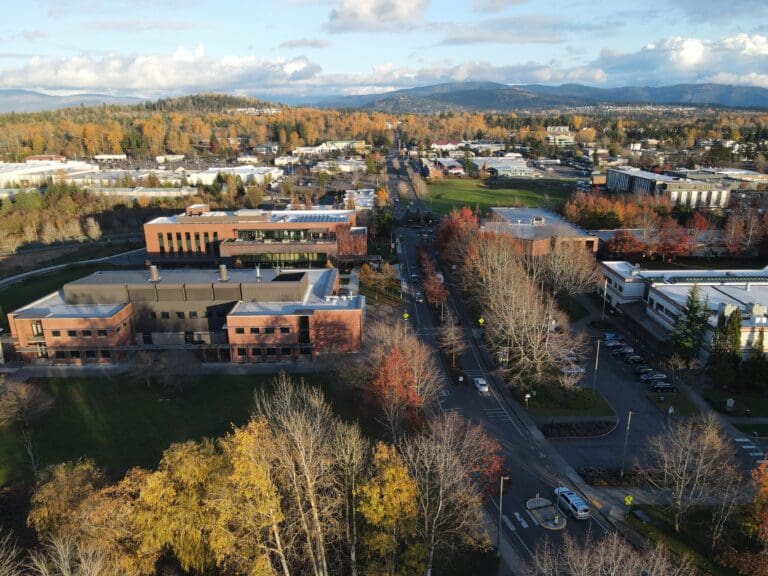 An aerial view of Whatcom Community College.