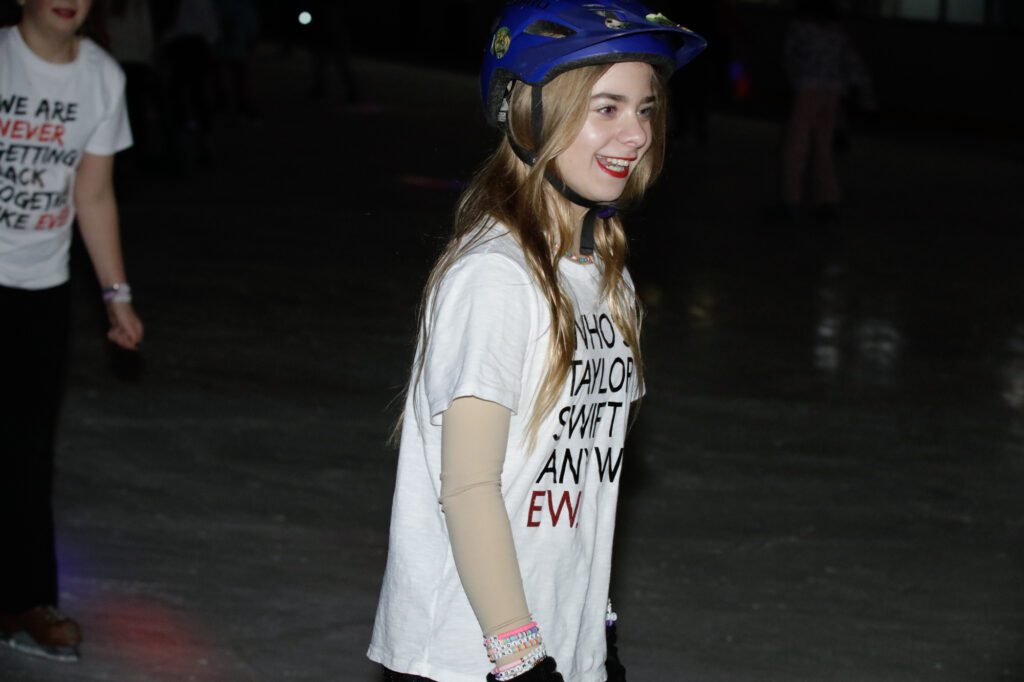 Cecilia Caraco's shirt reads "Who's Taylor Swift anyway? Ew" during Monday's skate.