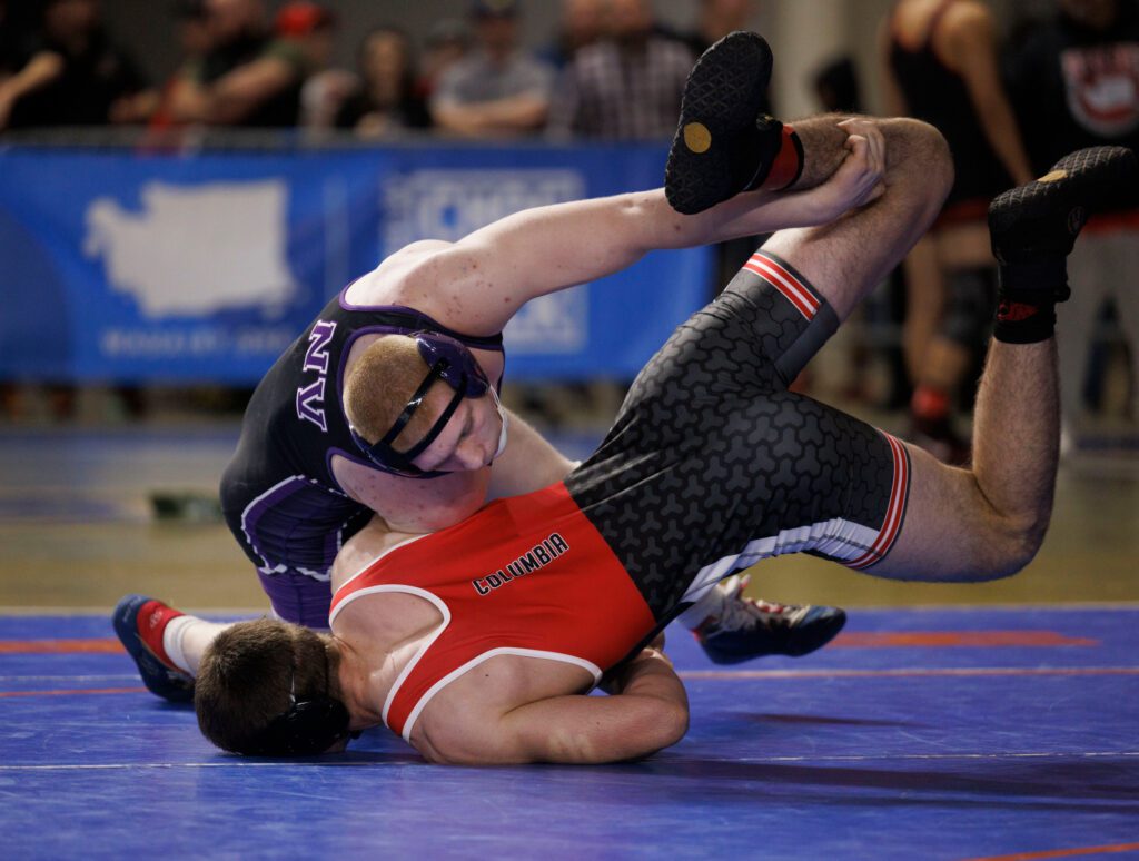 Nooksack Valley’s Wyatt Bacon tries to turn over his opponent.