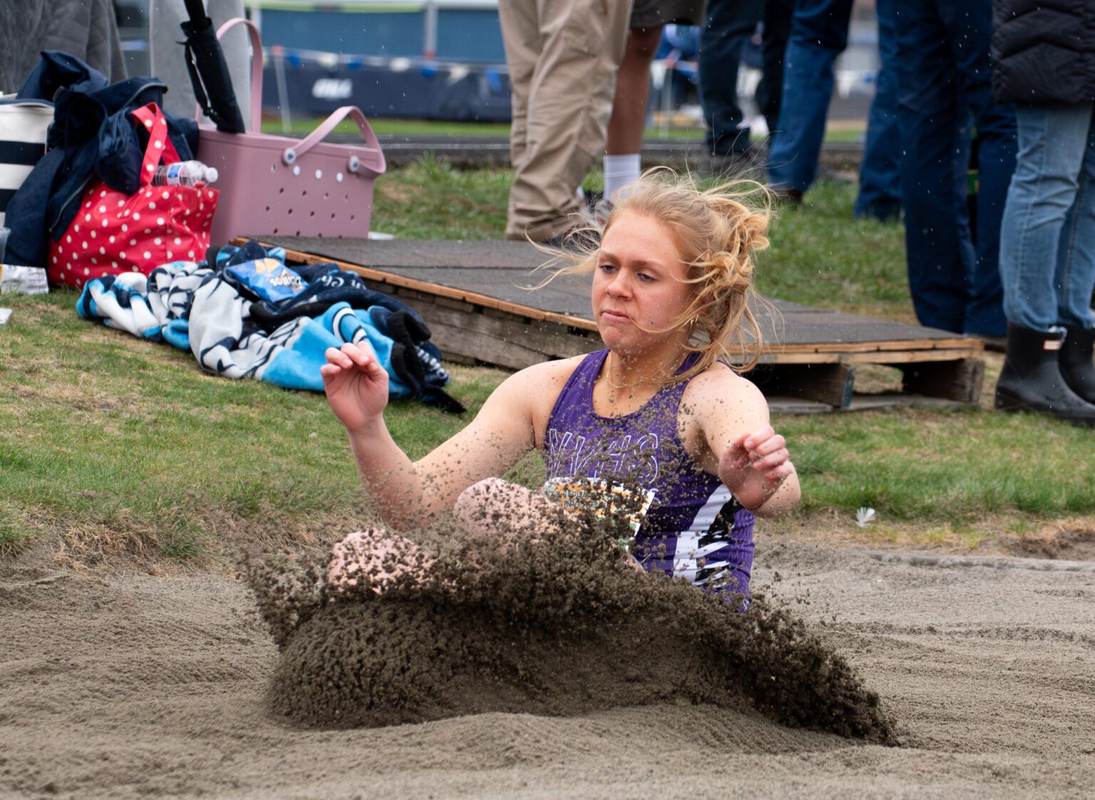 Nooksack Valley junior Kate Shintaffer touches down while recording her season-best long jump.