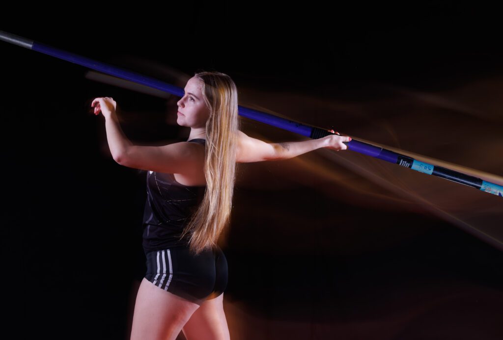 Jessica Richardson about to launch a javelin.