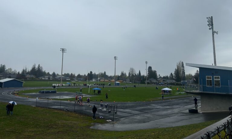 Participants at the April 11 track meet at Lynden Christian.