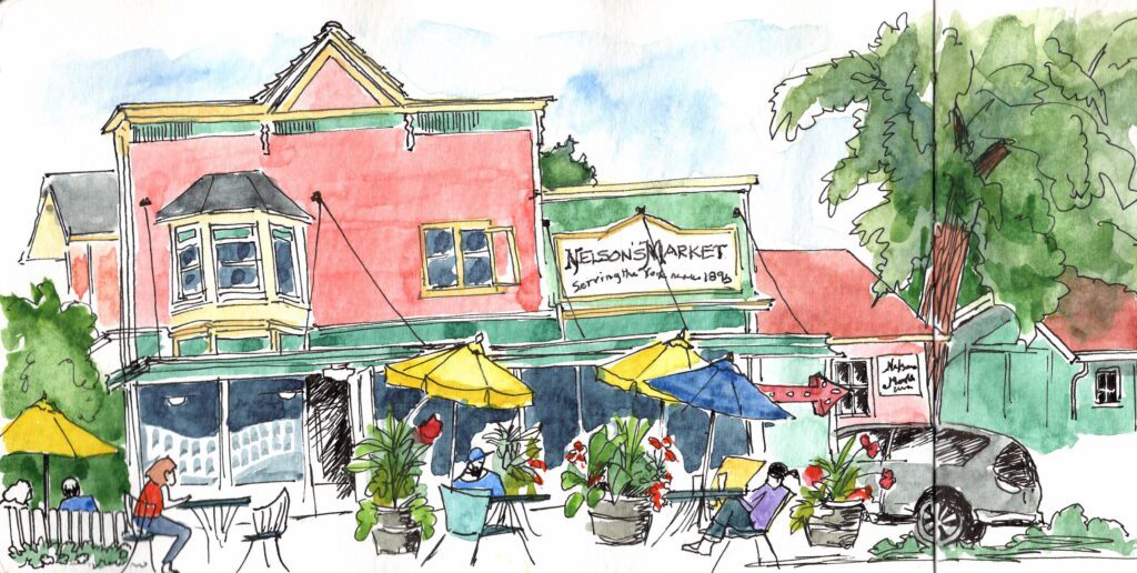 Nelson's Market sketched by Karen VerBurg.